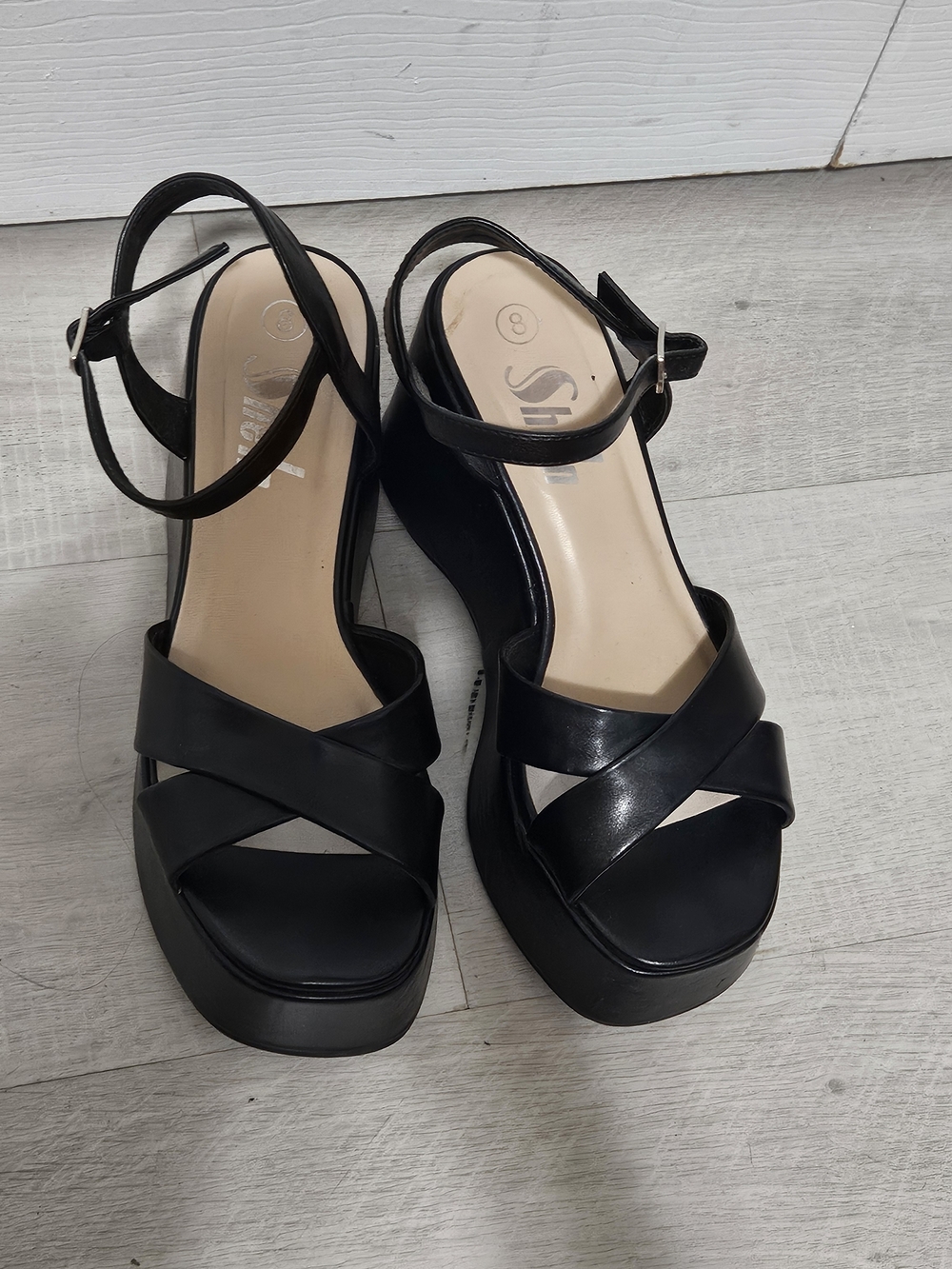 Black Crisscross Platform Ankle-Strap Sandals